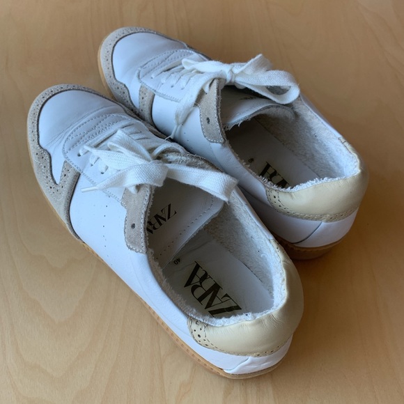 Zara White Cream Beige Pieced Leather Sneakers - Picture 3 of 4